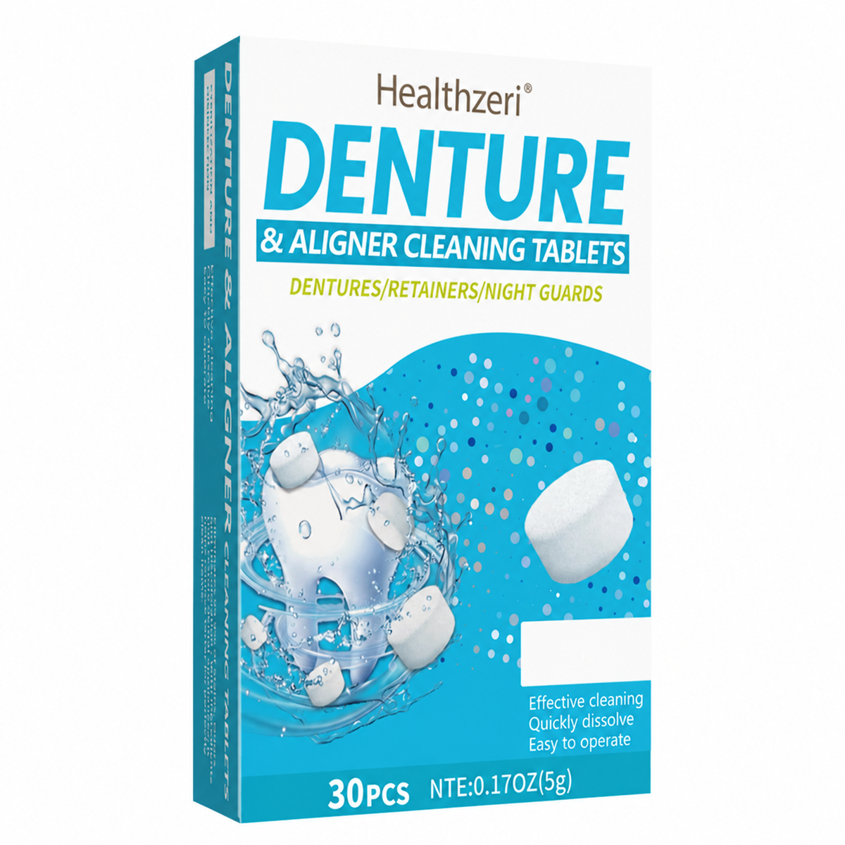 Healthzeri denture and aligner cleaning tablets, 30-count box