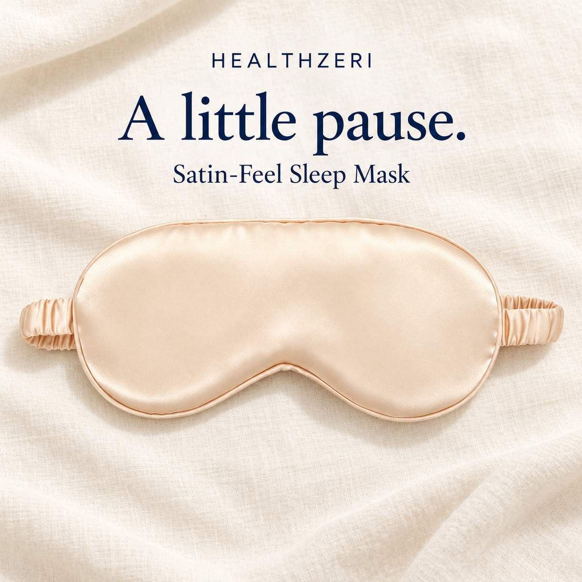 Champagne beige satin-feel sleep mask with elastic headband