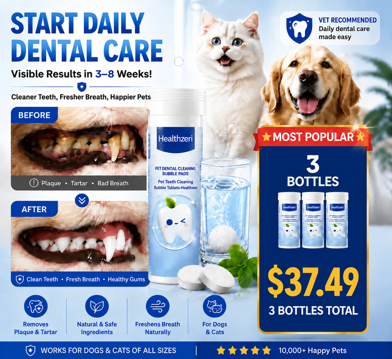 Healthzeri 🐾 Daily Dental Care Tablets for Dogs & Cats