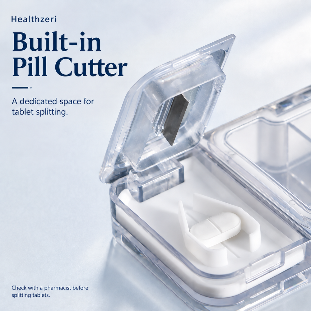 Built-in pill cutter with a dedicated tablet support